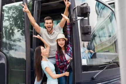 young overjoyed friends look out travel coach crce098d790 size16.90mb 7360x4912 - title:Home - اورچین فایل - format: - sku: - keywords:وکتور,موکاپ,افکت متنی,پروژه افترافکت p_id:63922