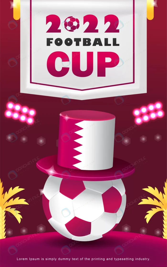 2022 football cup 3d illustration ball with hat rnd425 frp34222807 - title:پوستر جام جهانی 2022 با توپ فوتبال - اورچین فایل - format:EPS - وکتور - sku:frp34222807 - keywords: p_id:68715