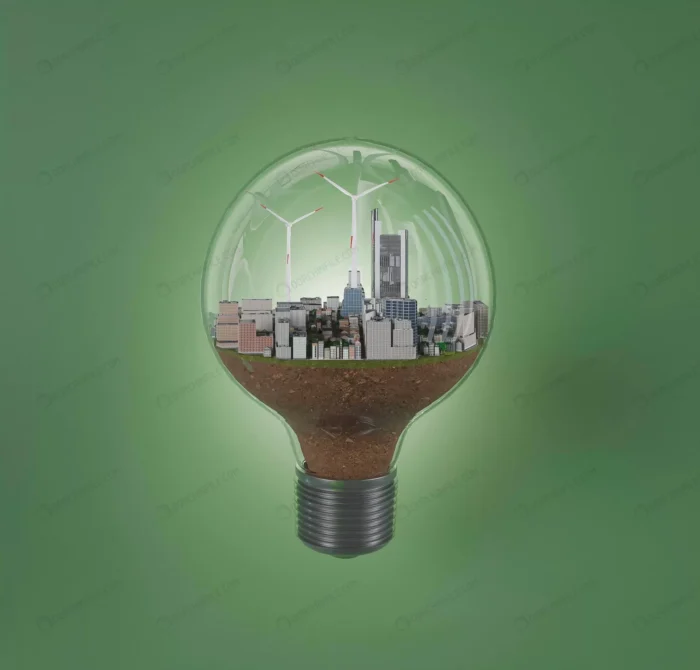 3d bulb with windmill project saving energy crcb775a826 - title:تصویر شهر با توربین های بادی داخل لامپ - اورچین فایل - format:JPG - استوک - sku:crcb775a826 - keywords: p_id:92611