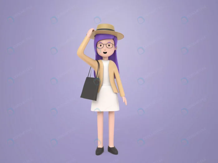 3d business woman illustration 3 crc0c5c10ec size90.12mb - title:کاراکتر 3 بعدی دختر با کیف و کلاه - اورچین فایل - format:PSD - فتوشاپ - sku:crc0c5c10ec - keywords: p_id:78679