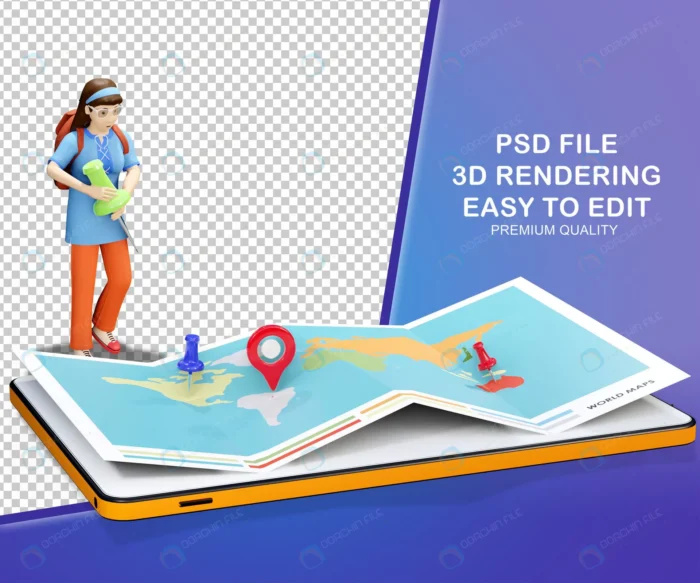 3d charater illustration show woman finding locat crc01f94a01 size16.27mb 1 - title:فایل فتوشاپ سه بعدی دختر در حال پین کردن نقشه - اورچین فایل - format:PSD - فتوشاپ - sku:crc01f94a01 - keywords: p_id:49186
