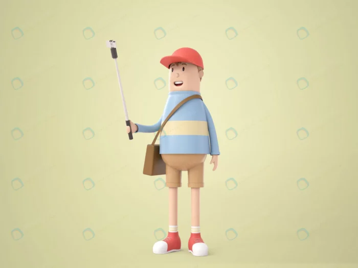 3d illustration cartoon character young traveller crc7d013387 size96.06mb 1 - title:کاراکتر 3 بعدی در حال سلفی گرفتن - اورچین فایل - format:PSD - فتوشاپ - sku:crc7d013387 - keywords: p_id:49220