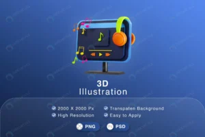 3d illustration computer playing music with music rnd344 frp30956527 1 - title:Home - اورچین فایل - format: - sku: - keywords: p_id:18