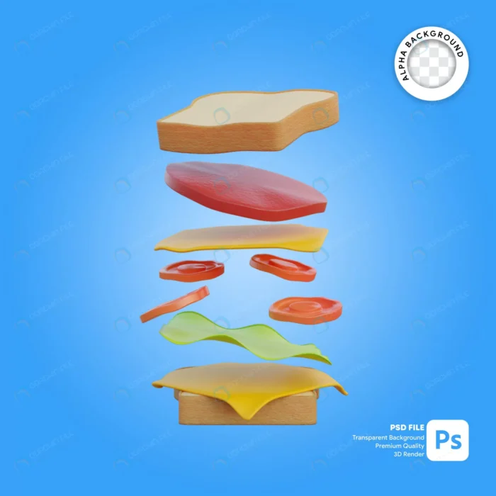 3d illustration falling sandwich crc9b5668bc size7.16mb - title:ساندویچ 3 بعدی با فرمت فتوشاپ - اورچین فایل - format:PSD - فتوشاپ - sku:crc9b5668bc - keywords: p_id:78779