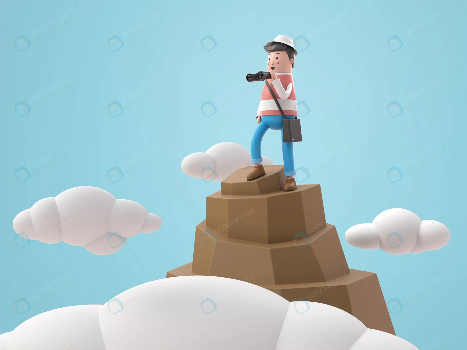 3d illustration man with binoculars top cloud top crcf570c64d size123.23mb - title:Home Main - اورچین فایل - format: - sku: - keywords: p_id:18