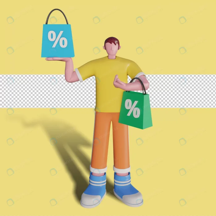 3d illustrations happy people are shopping store. crce3e2a8b3 size13.72mb 1 - title:کاراکتر سه بعدی در حال خرید با تخفیف - اورچین فایل - format:PSD - فتوشاپ - sku:crce3e2a8b3 - keywords: p_id:49291