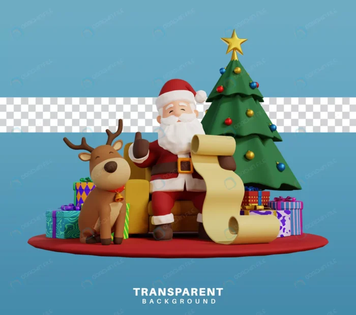 3d render christmas concept illustration 3 crc10169212 size38.89mb - title:بابانوئل با جعبه هدیه های شب کریسمس - اورچین فایل - format:PSD - فتوشاپ - sku:crc10169212 - keywords: p_id:84007