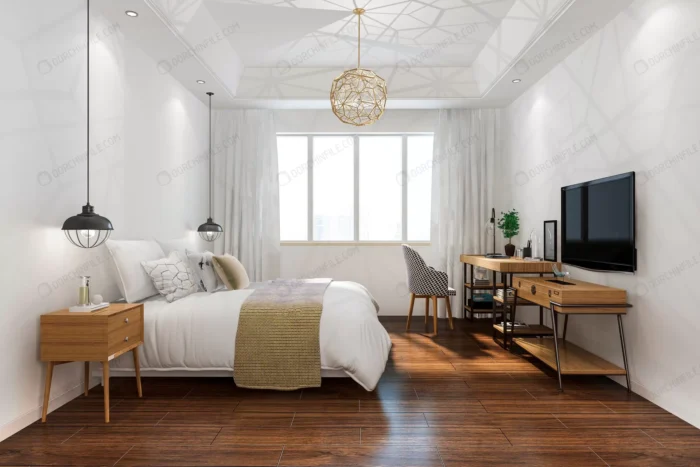 3d rendering orange vintage minimal bedroom suite crc8c5ac2ce - title:دکوراسیون داخلی اتاق خواب با کف پارکت - اورچین فایل - format:JPG - استوک - sku:crc8c5ac2ce - keywords: p_id:99663