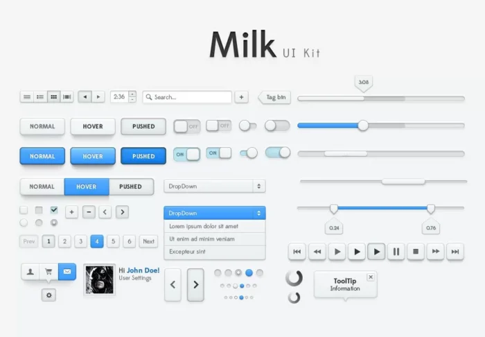 Milk UI Kit PIXEDEN - title:رابط کاربری مدرن برای اپلیکیشن و وبسایت - اورچین فایل - format:PSD - فتوشاپ - sku:3420 - keywords: p_id:29046