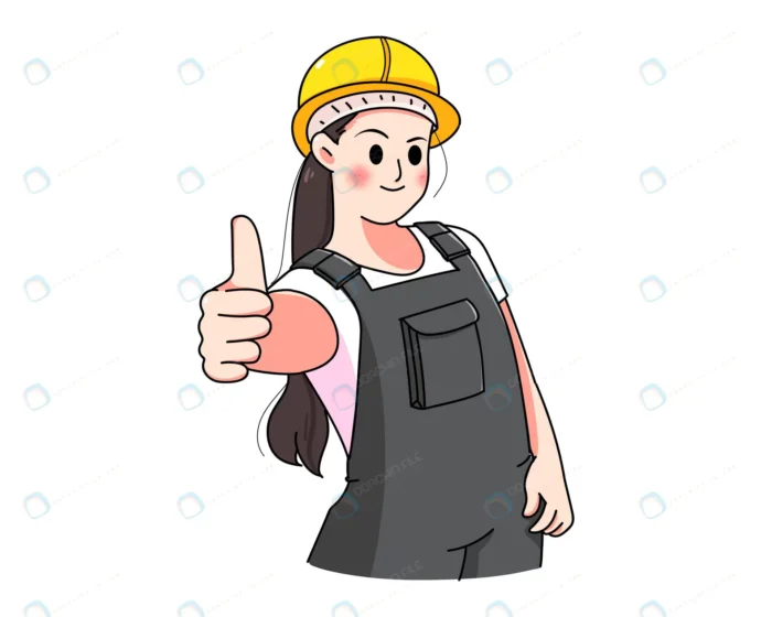 Professional woman industry worker factory engineer machinery or technician people hand drawn cartoon art illustration - title:وکتور خانم تکنسین با یونیفورم و کلاه ایمنی - اورچین فایل - format:EPS - وکتور - sku:crc4bd1c438 - keywords: p_id:78163