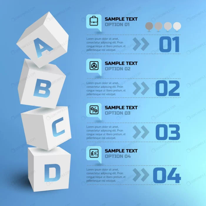abstract business infographic with 3d squares crc9c7fe86e size3.24mb - title:اینفوگرافی 4 مرحله ای با فرمت وکتور - اورچین فایل - format:EPS - وکتور - sku:crc9c7fe86e - keywords: p_id:94087