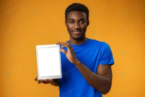 african american man showing blank digital tablet rnd456 frp29310503 - title:Home - اورچین فایل - format: - sku: - keywords: p_id:18