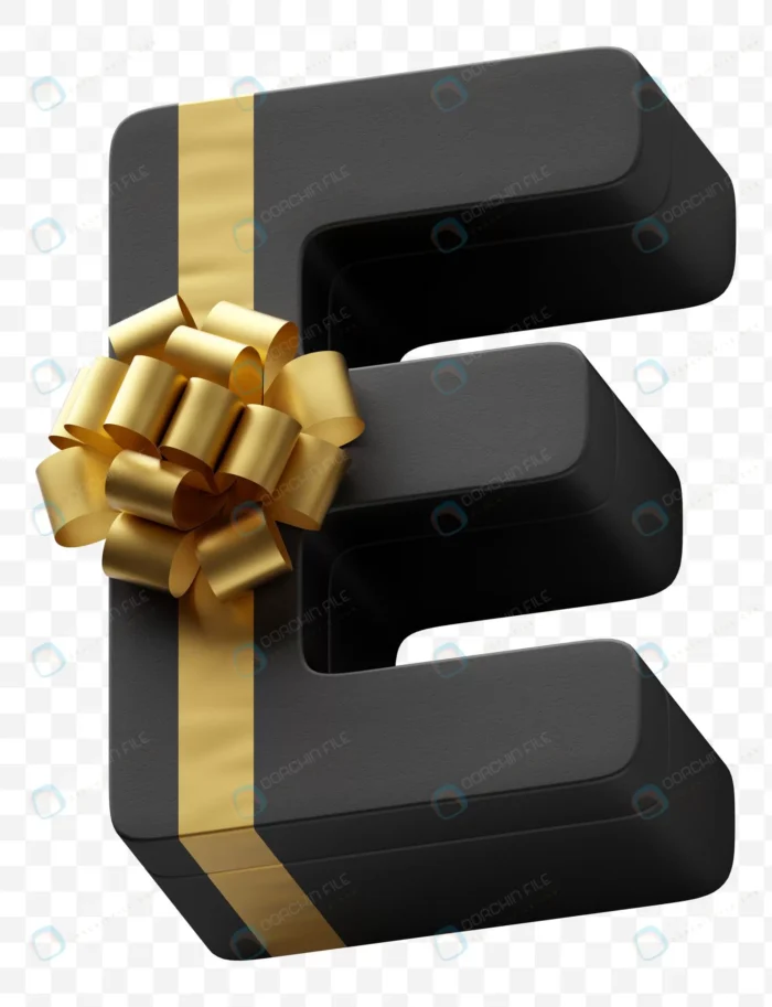alphabet letter gift box wrapped dark black paper crc0b8ddad8 size47.10mb 1 - title:تصویر لایه باز باکس هدیه با طرح حرف E - اورچین فایل - format:PSD - فتوشاپ - sku:crc0b8ddad8 - keywords: p_id:53341