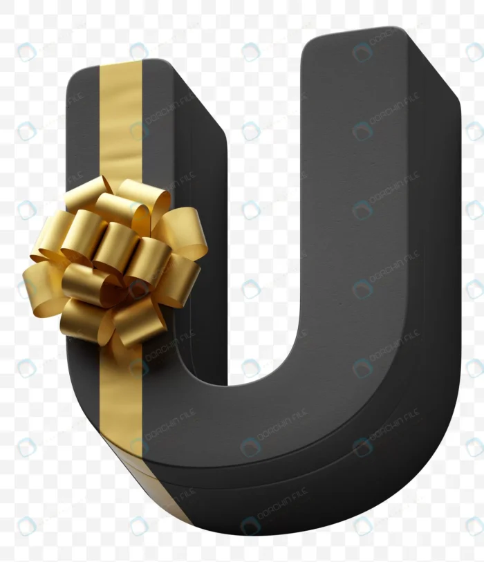alphabet letter gift box wrapped dark black paper crc1f777461 size47.02mb - title:فایل لایه باز رندر 3 بعدی حرف U به شکل جعبه کادو - اورچین فایل - format:PSD - فتوشاپ - sku:crc1f777461 - keywords: p_id:53295