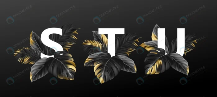 alphabet letters with exotic tropical leaves plan crc2abc9016 size13.28mb - title:فایل وکتور حروف S ، T ، U روی برگ - اورچین فایل - format:EPS - وکتور - sku:crc2abc9016 - keywords: p_id:49636