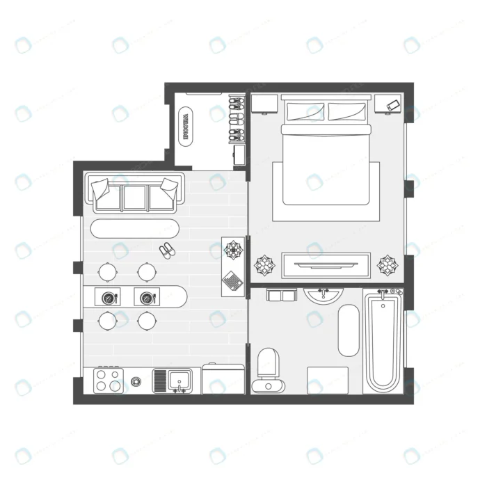 apartment plan witch furniture thin line interior crccd4baa1e size1.09mb 1 - title:وکتور طراحی خانه با لوازم خانگی از نمای بالا - اورچین فایل - format:EPS - وکتور - sku:crccd4baa1e - keywords: p_id:52184