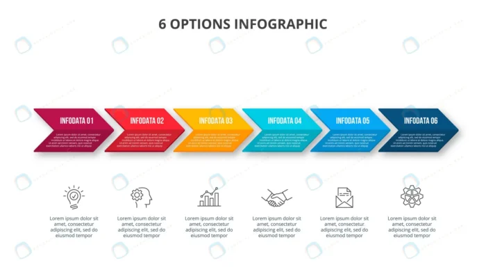 arrows infographics number options template timel crc4bb94e1c size4.00mb - title:قالب اینفوگرافیک 6 مرحله ای - اورچین فایل - format:EPS - وکتور - sku:crc4bb94e1c - keywords: p_id:61045