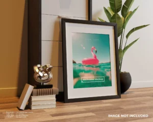 art frame poster mockup floor leaning against cup crc31966d1f size58.12mb - title:Home - اورچین فایل - format: - sku: - keywords: p_id:18