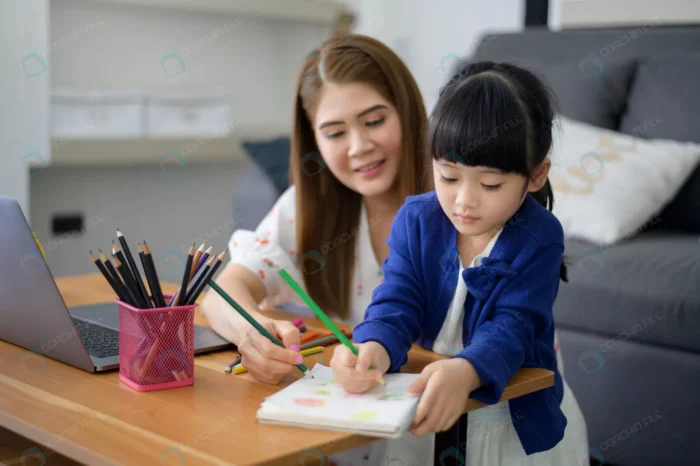 asian happy mom daughter are using laptop studyin crcb099e550 size0.59mb 4000x2661 1 - title:تصویر دختر دانش آموز درحال درس خواندن با مادر همراه لپ تاپ - اورچین فایل - format:JPG - استوک - sku:crcb099e550 - keywords: p_id:51821