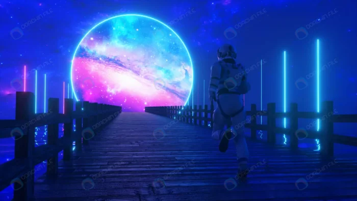 astranaut runs along endless wooden bridge rnd495 frp18090173 - title:تصویر فضانورد در حال دویدن روی پل - اورچین فایل - format:JPG - استوک - sku:frp18090173 - keywords: p_id:72359