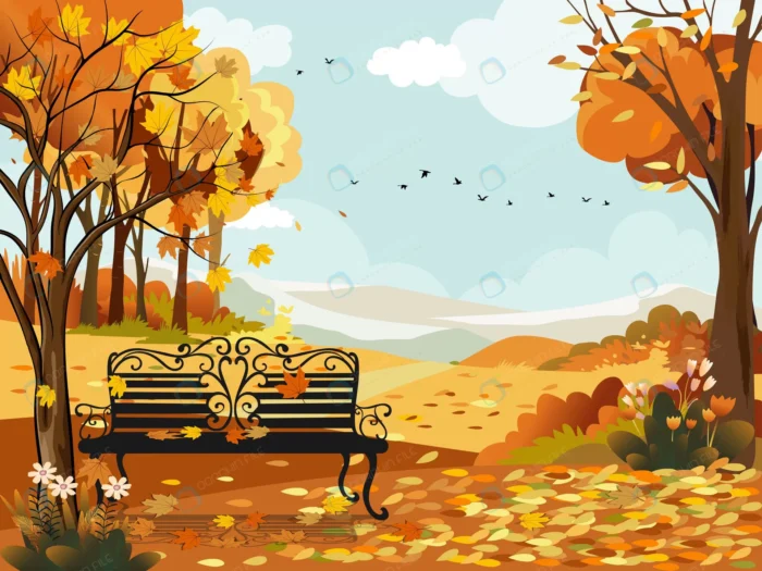 autumn landscape forest with bench tree crc7415d7d7 size15.51mb - title:وکتور طبیعت پاییزی در پارک - اورچین فایل - format:EPS - وکتور - sku:crc7415d7d7 - keywords: p_id:62738