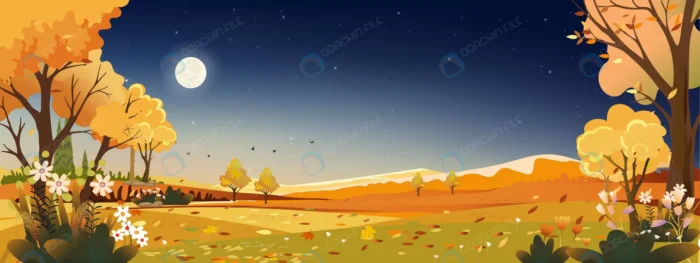 autumn landscape night sky with full moonstar dar crc168b668b size19.70mb - title:وکتور بنر کارتونی از شب پاییزی - اورچین فایل - format:EPS - وکتور - sku:crc168b668b - keywords: p_id:62736