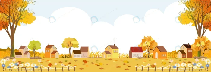autumn landscape village illustration rural lands crc4c20c6d8 size12.91mb - title:وکتور بنر کارتونی دهکده روستایی در فصل پاییز - اورچین فایل - format:EPS - وکتور - sku:crc4c20c6d8 - keywords: p_id:62734