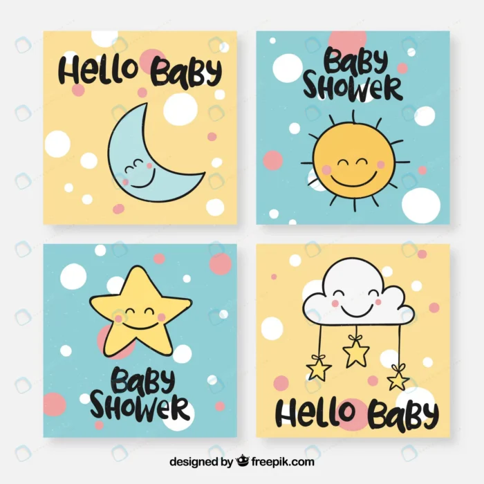 baby cards collection with cute elements crce87f483a size1.64mb - title:طرح کارتونی ابر، ستاره، خورشید و ماه با فرمت وکتور - اورچین فایل - format:EPS - وکتور - sku:crce87f483a - keywords: p_id:35123