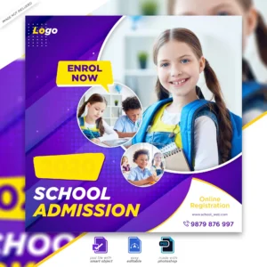 back school admission marketing social media post square flyer template premium psd 1 - title:Home - اورچین فایل - format: - sku: - keywords: p_id:18