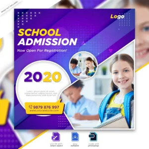 back school admission marketing social media post square flyer template premium psd - title:Home - اورچین فایل - format: - sku: - keywords: p_id:18