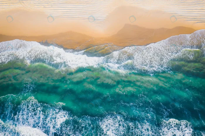 beautiful coastline with clear sea water drone ph crcb549e74e - title:تصویر استوک ساحل دریا مواج - اورچین فایل - format:JPG - استوک - sku:crcb549e74e - keywords: p_id:58981
