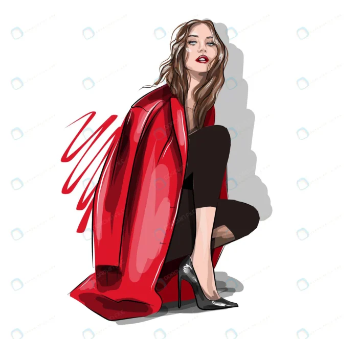 beautiful woman red jacket high heels girl posing crc817d81c7 size1.91mb 1 - title:وکتور خانم زیبا با کت قرمز - اورچین فایل - format:EPS - وکتور - sku:crc817d81c7 - keywords: p_id:47192
