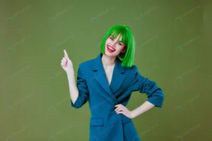 beauty fashion woman wearing green wig blue jacke crc45cc3721 size12.69mb 6578x4385 - title:Home - اورچین فایل - format: - sku: - keywords: p_id:18