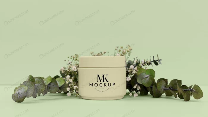 beauty product cream with plant crcb7c6ed57 size54.01mb - title:موکاپ قوطی کرم آرایشی - اورچین فایل - format:PSD - فتوشاپ - sku:crcb7c6ed57 - keywords: p_id:91371