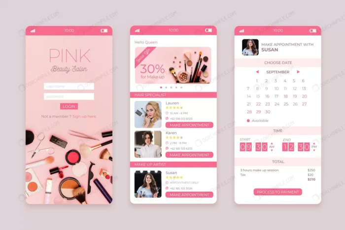 beauty salon booking app with photo crc04319a09 size0.85mb - title:رابط کاربری اپلیکیشن سالن زیبایی با فرمت وکتور - اورچین فایل - format:EPS - وکتور - sku:crc04319a09 - keywords: p_id:92891