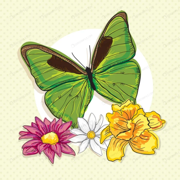 big green butterfly with colorful flowers vintage crcc9f23aca size2.55mb - title:وکتور گل و پروانه - اورچین فایل - format:EPS - وکتور - sku:crcc9f23aca - keywords: p_id:106297