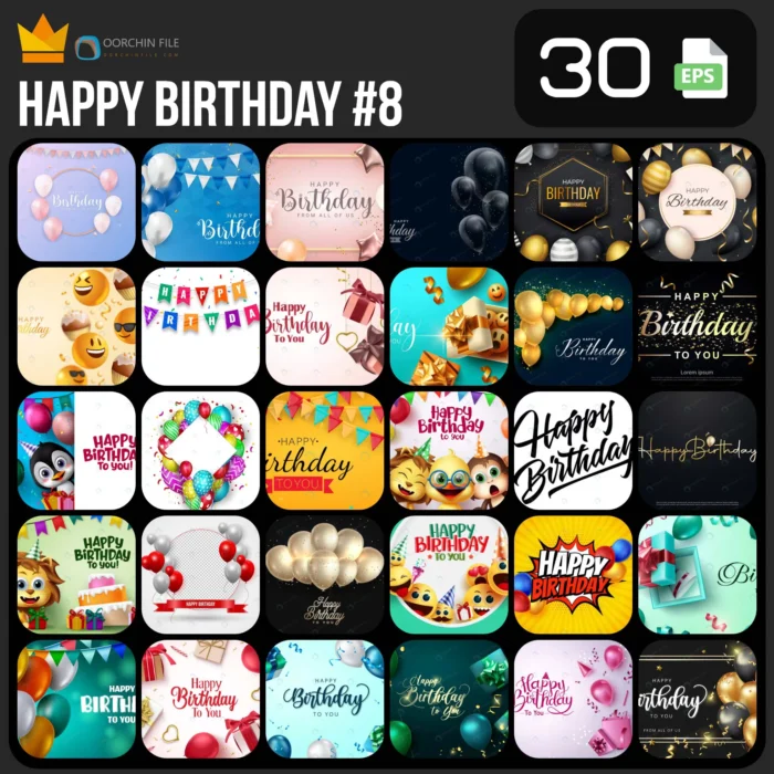 birthday 8ab - title:کالکشن 30 وکتور تبریک جشن تولد - اورچین فایل - format:EPS - وکتور - sku:crcc48ff105 - keywords: p_id:61391