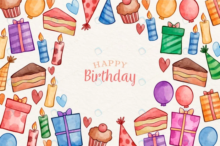 birthday wallpaper watercolor style crc2bf97d21 size29.29mb - title:وکتور طرح کارتونی جشن تولد با استایل آبرنگ - اورچین فایل - format:EPS - وکتور - sku:crc2bf97d21 - keywords: p_id:34647