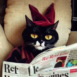 black cat reading newspaper rnd505 frp31932313 - title:Home - اورچین فایل - format: - sku: - keywords: p_id:18