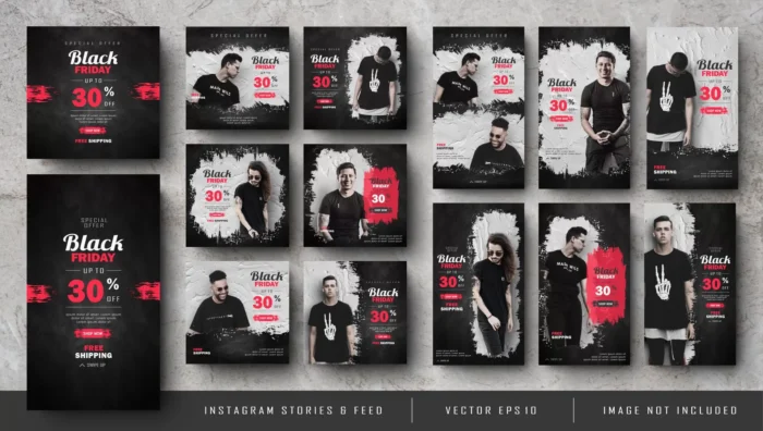 black friday instagram stories square banner set crca8130296 size60.26mb - title:قالب پست و استوری اینستاگرام جمعه سیاه - اورچین فایل - format:EPS - وکتور - sku:crca8130296 - keywords: p_id:32751