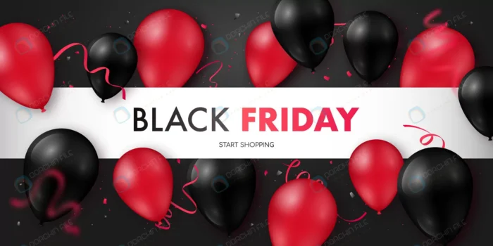 black friday sale banner with glossy black red ba crc1092aaaf size5.55mb - title:بنر وکتور جمعه سیاه با بادکنک - اورچین فایل - format:EPS - وکتور - sku:crc1092aaaf - keywords: p_id:64960