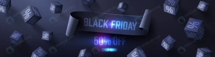 black friday sale poster with 3d black cubes dark crcd3a11cf4 size5.69mb - title:بنر خرید با تخفیف 50 درصد ویژه جمعه سیاه - اورچین فایل - format:EPS - وکتور - sku:crcd3a11cf4 - keywords: p_id:65007