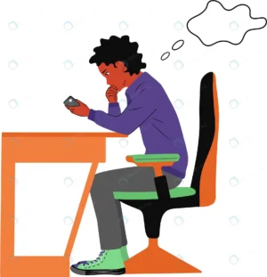 black guy sits desk looks phone vector flat illust rnd754 frp23932317 - title:Home - اورچین فایل - format: - sku: - keywords: p_id:18