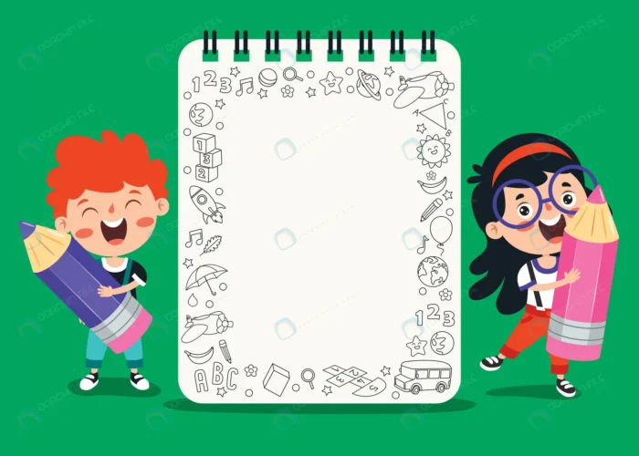 blank note papers children education 2 crc0bb228d8 size2.73mb - title:کاراکتر بچه ها با مداد و دفتر - اورچین فایل - format:EPS - وکتور - sku:crc0bb228d8 - keywords: p_id:65355