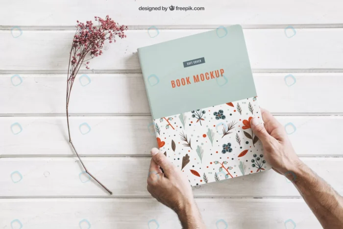 book mock up crc00f3fa2f size76.71mb - title:موکاپ روی کتاب در دست مرد - اورچین فایل - format:PSD - فتوشاپ - sku:crc00f3fa2f - keywords: p_id:82695