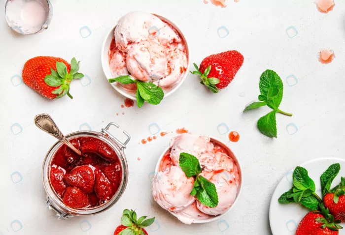 bowl pink strawberry ice cream fresh berries whit crc889c24ea - title:دانلود عکس بستنی با طعم توت فرنگی - اورچین فایل - format:JPG - استوک - sku:crc889c24ea - keywords: p_id:62344
