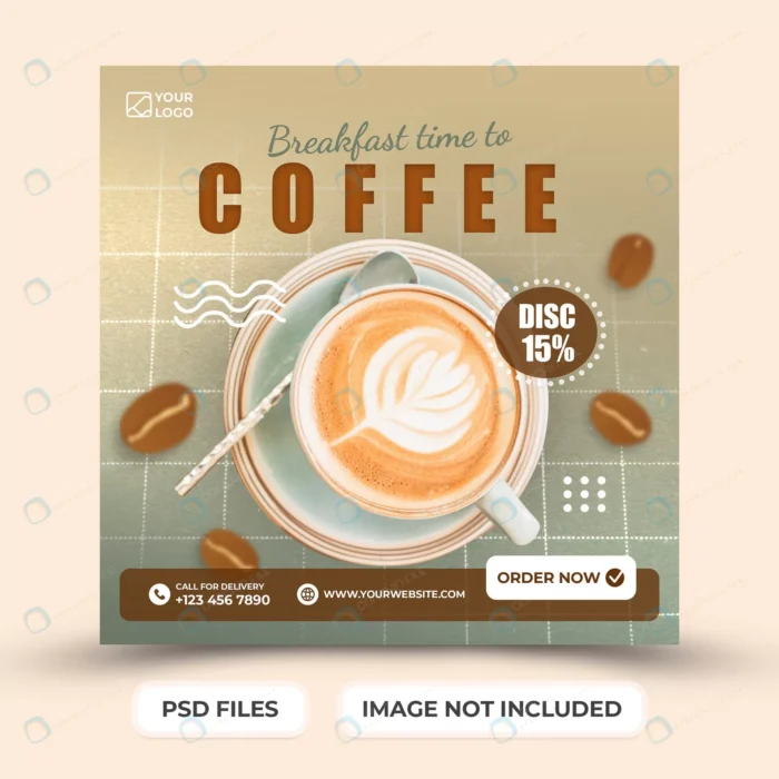 breakfast time coffee social media instagram post crcf0a154c6 size30.68mb - title:دانلود قالب لایه باز پست اینستاگرام مخصوص کافی شاپ - اورچین فایل - format:PSD - فتوشاپ - sku:crcf0a154c6 - keywords: p_id:82333