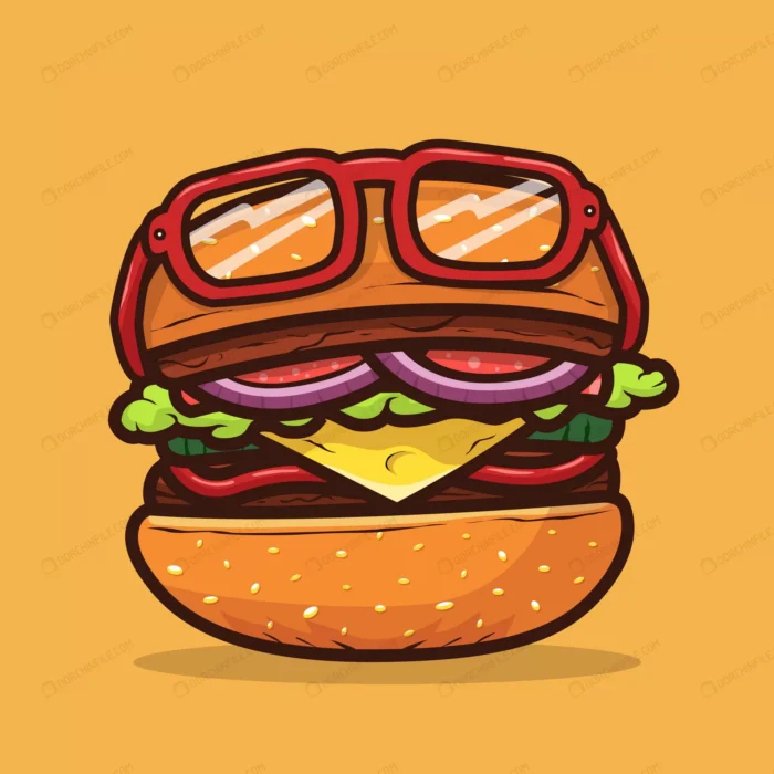 burger illustration with eyeglasses food illustra crcb887b6ef size1.76mb - title:وکتور کارتونی برگر - اورچین فایل - format:EPS - وکتور - sku:crcb887b6ef - keywords: p_id:96721