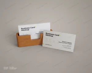 business card mockup with wood holder crc1c2fa176 size67.26mb - title:Home - اورچین فایل - format: - sku: - keywords: p_id:18