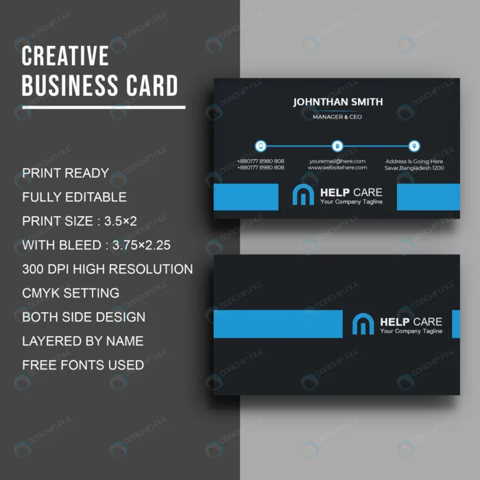 business card crcf5262765 size1.04mb - title:کارت ویزیت لایه باز با تم مشکی و آبی - اورچین فایل - format:PSD - فتوشاپ - sku:crcf5262765 - keywords: p_id:56409